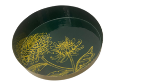 Luxe Fleur Dark Green and Gold Round Tray