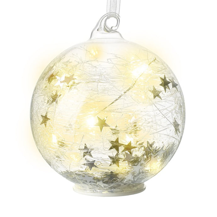 Clear Glass LED bauble with Stars