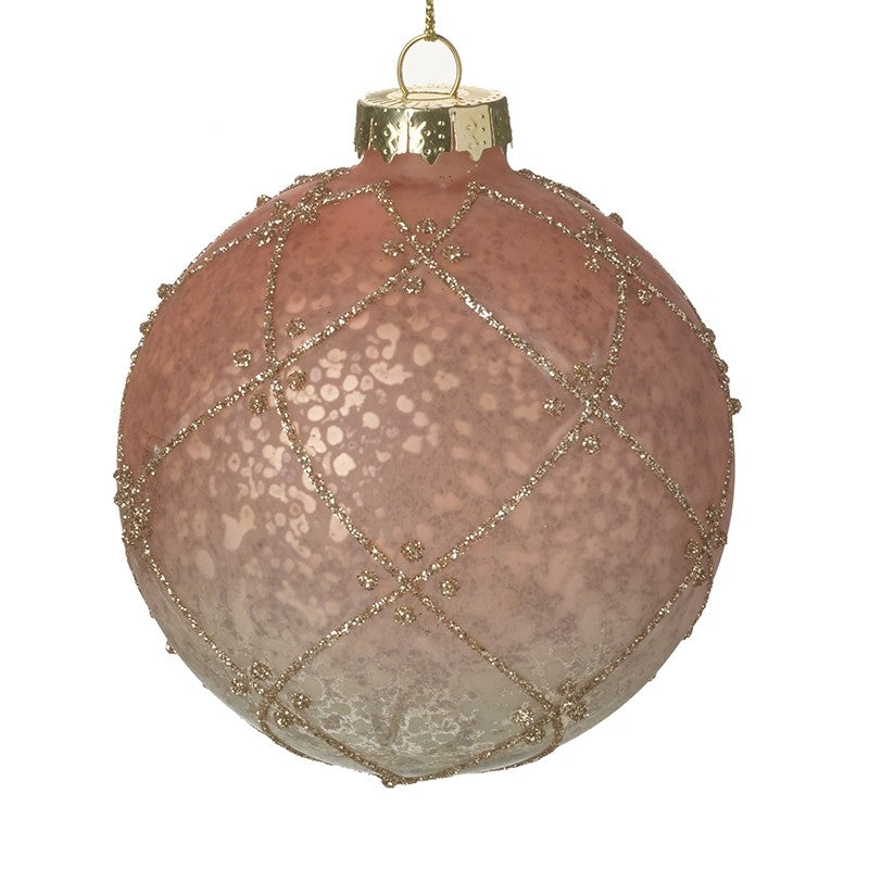 Set of 2 Pink and Gold Glitter Glass Baubles