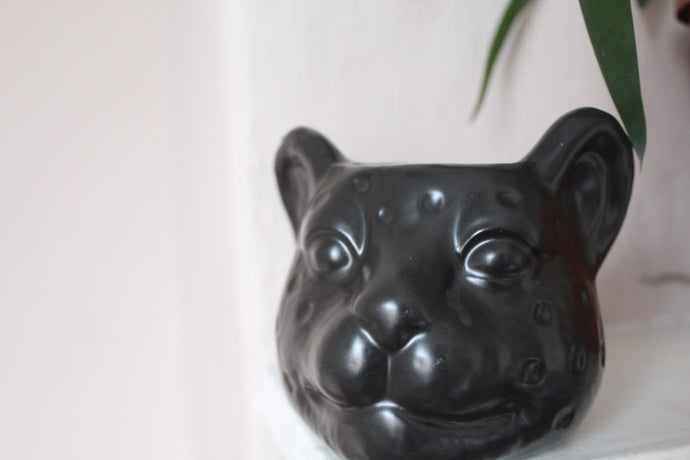 Black Ceramic leopard head pomegranate candle
